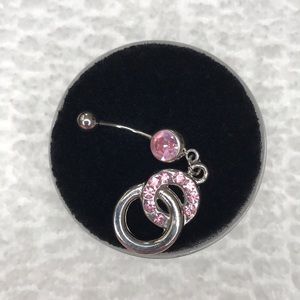 Pink Double OO stainless Belly button stud ring